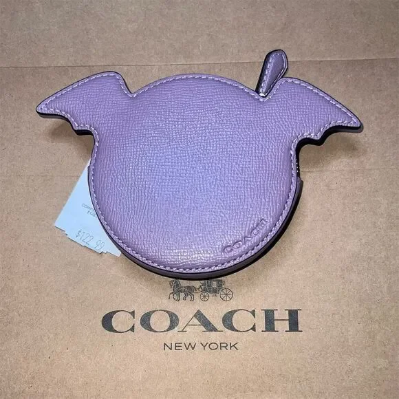 COACH Halloween Purple Bat Coin Case Pouch Wallet New with Tags AUTHENTIC